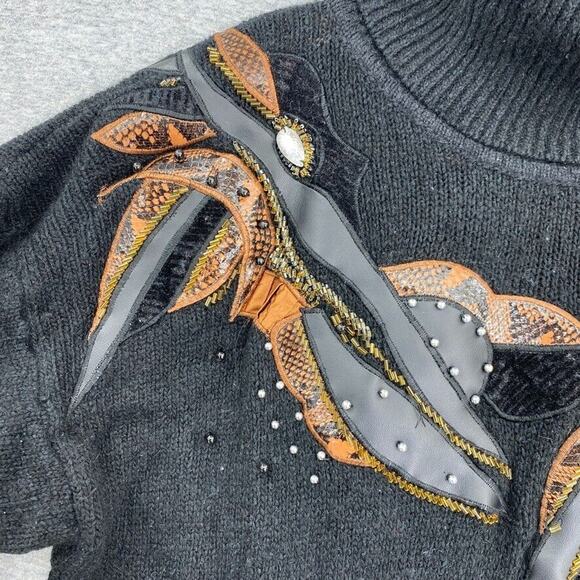 Vintage Susan Bennett Sweater Dress Womens Medium Black Silk Angora Stretch 80s - Picture 8 of 12